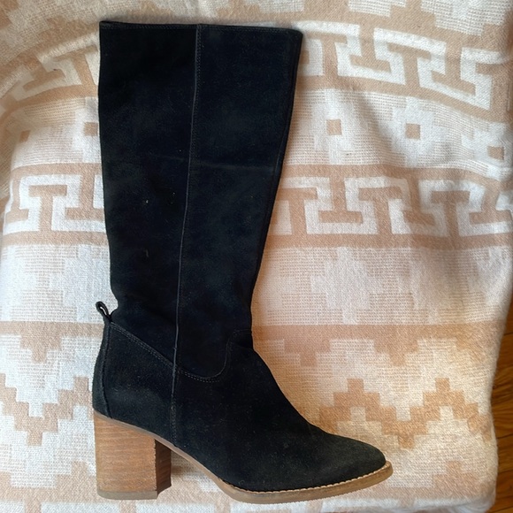 Blonde tall waterproof black suede leather boots - Picture 4 of 10